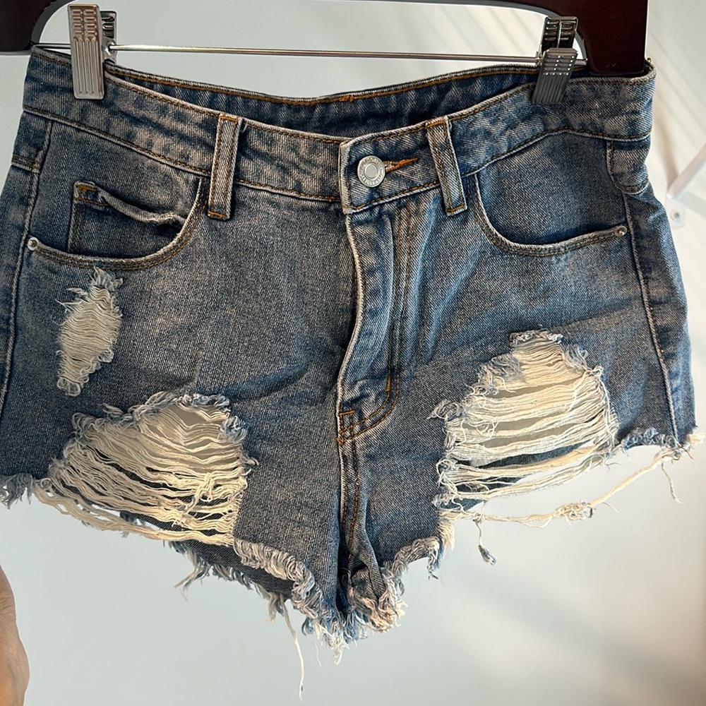 Denim Ripped Short Shorts, Size Small